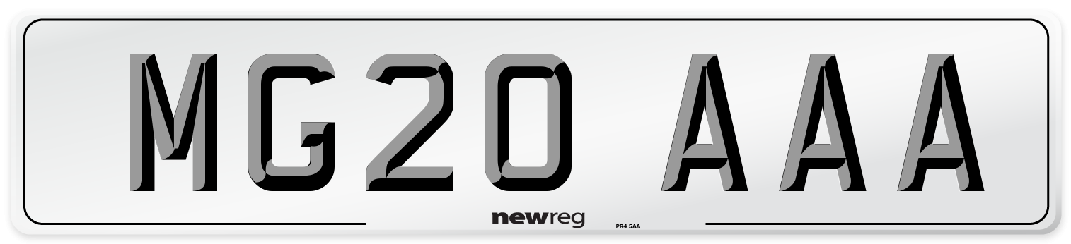 MG20 AAA Number Plate from New Reg